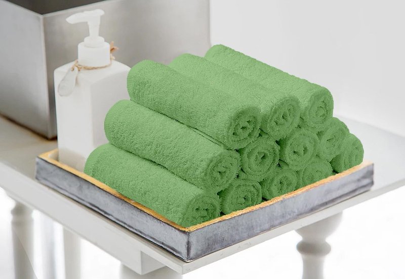 Avalon Towels Cotton Washcloths 24-Pack – 12 x 12 Inch Sage Green Super Soft & Absorbent Ring-Spun Cotton Wash Cloths for Face, Bath, Spa, Gym, Hotel & Cleaning