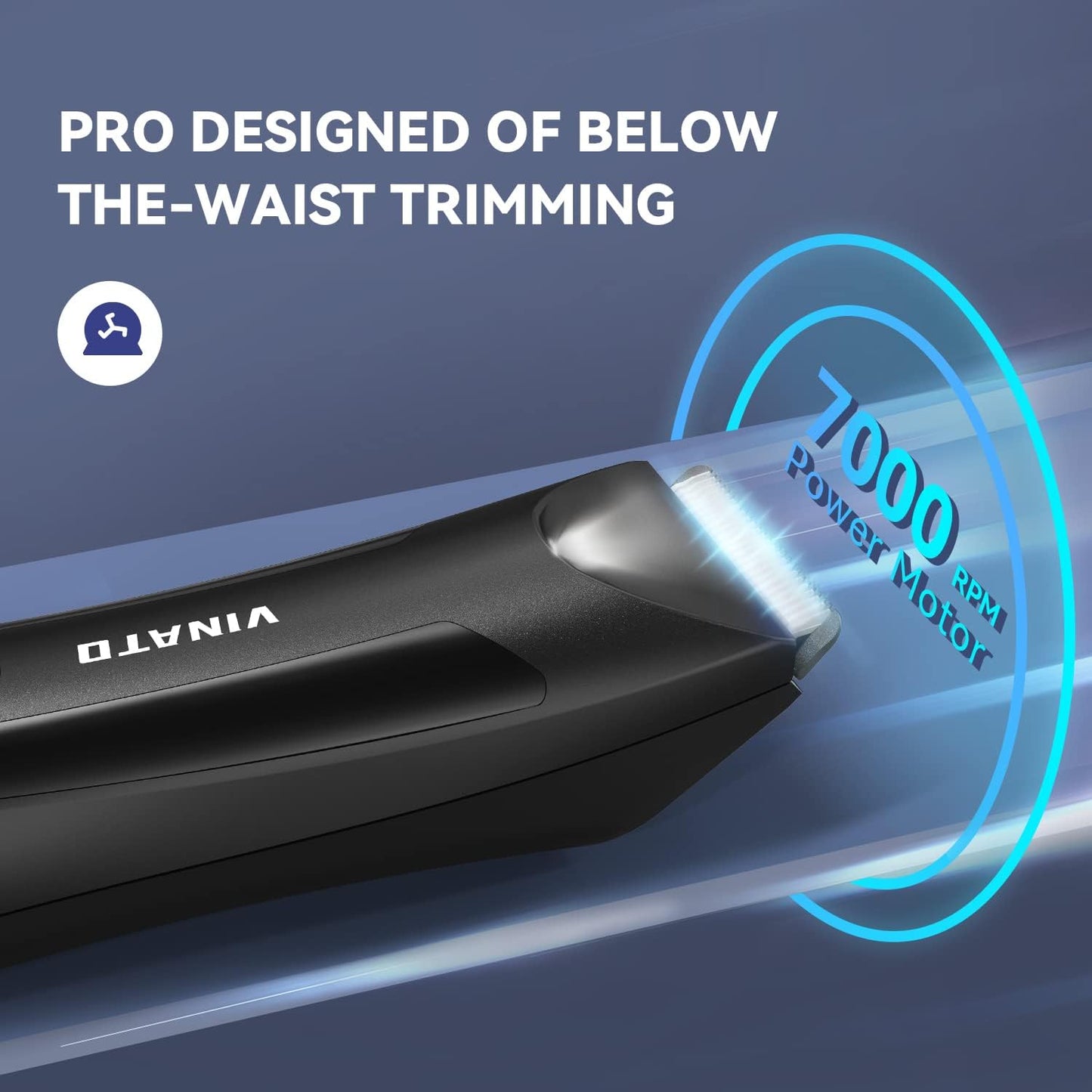 VINATO Electric Body Hair Trimmer - Waterproof Groin Hair Trimmer for Men | USB Rechargeable, Ceramic Blade, 90 Mins Battery Life