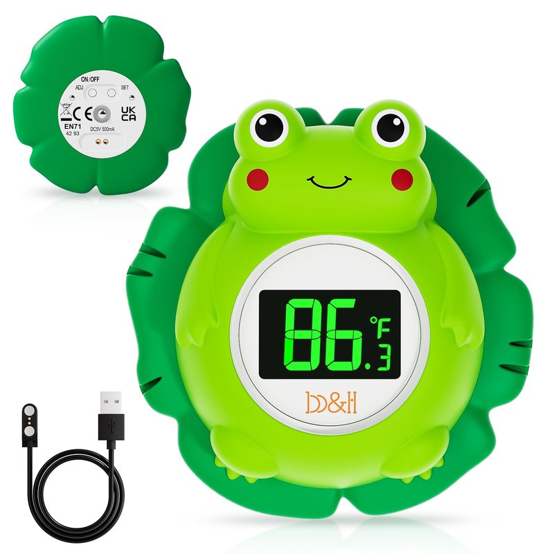 b&h Rechargeable Baby Bath Thermometer, Floating Safety Toddlers Bathtub Thermometer for Accurately Measuring Toddler’s Tub Water Temperature, Newborn Shower Essentials, Cute Frog