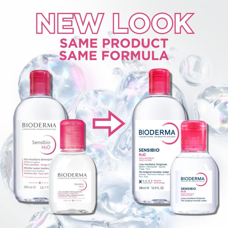Bundle of Bioderma - Sensibio - H2O Micellar Water - Makeup Remover Cleanser - Face Cleanser for Sensitive Skin- Comes in 500 ml and 100ml Traveller's size