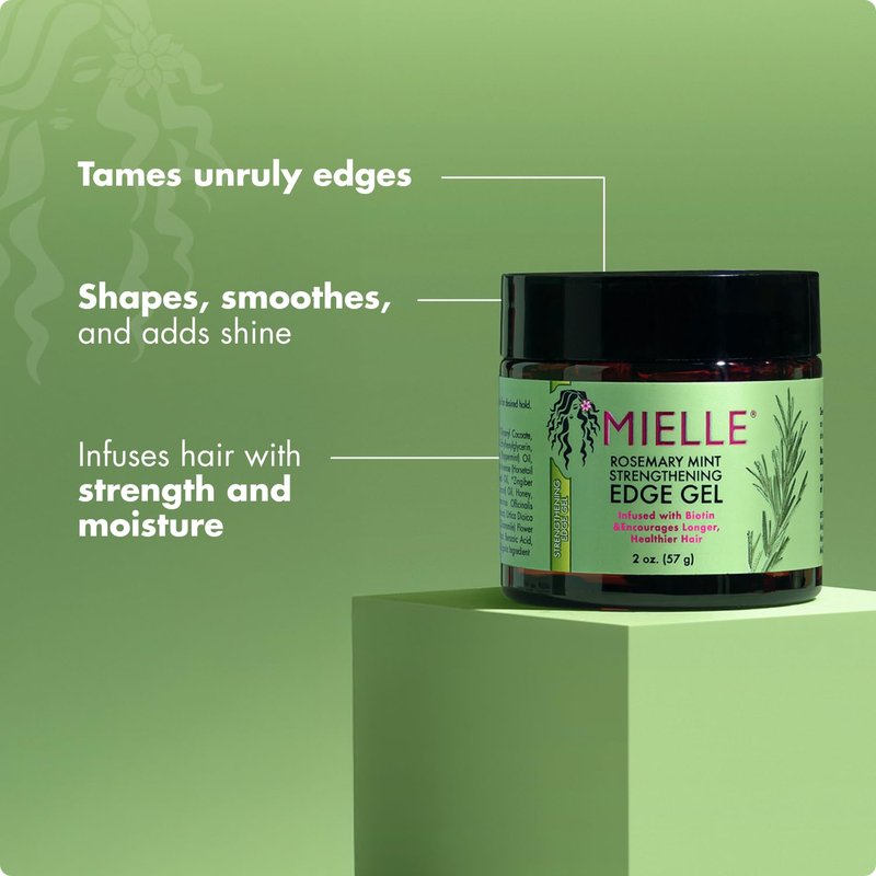 Mielle Organics Rosemary & Mint Edge Control Gel - Strong Hold Hair & Edge Gel for Women & Men - Infused with Biotin, Coconut & Babassu Oil to Encourage Longer, Healthier Hair (2 Fl Oz)