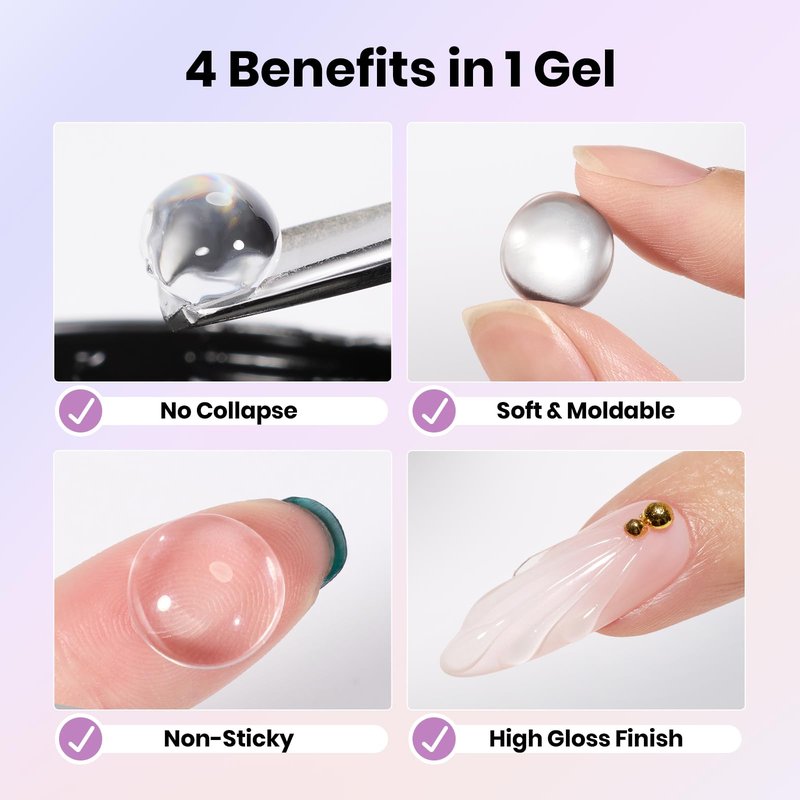 Beetles Solid Builder Gel for Nails,4 Colors Clear Pink White 3D Sculpting Gel Non-Sticky Hand Carving Nail Glue for 3D Nail Art with 3D Mold Chrome Powder Tools Salon DIY at Home,UV&LED Needed
