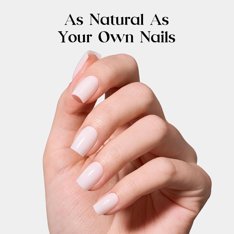 Beetles Milky White Press-On Nails - Short Square Gel Set with 30pcs, 15 Sizes & Mini UV Light