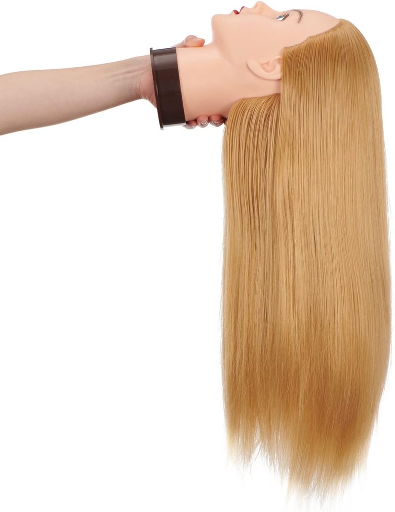 Hairingrid Mannequin Head - 26"-28" Hair Styling Training Doll with Synthetic Fiber Hair & Free Clamp Holder