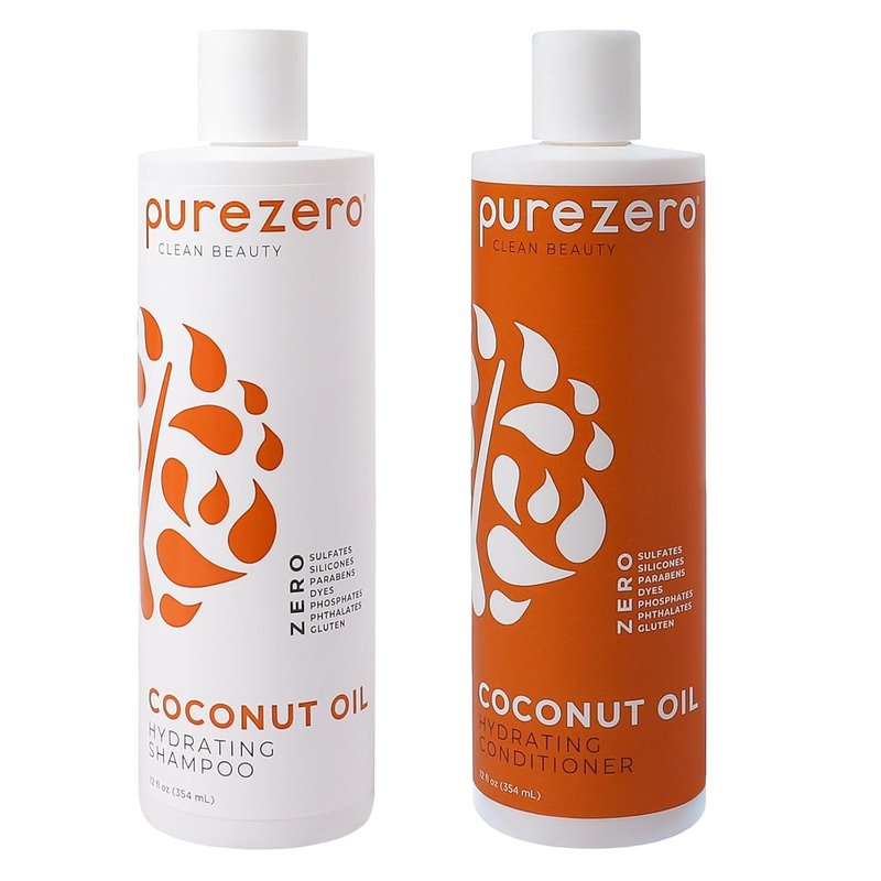 Coconut Oil Hydrating Shampoo & Conditioner Set | Vegan, Silicone-Free, Sulfate-Free | 2 × 12 oz for Dry or Color-Treated Hair