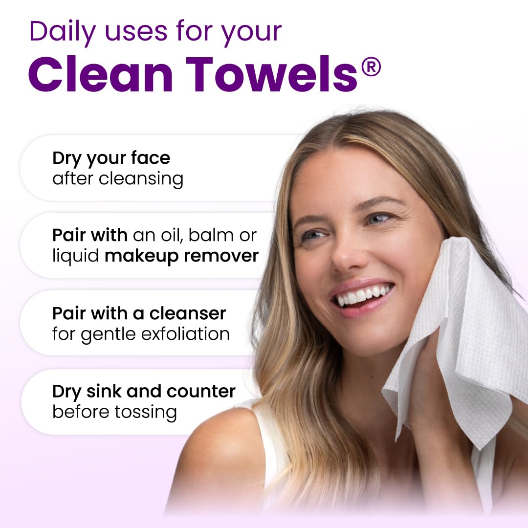 Clean Skin Club Healthy Aging Clean Towels® XL, Travel Pack, Smooths Fine Lines Wrinkles & Texture, Disposable Face Towels, Anti-Aging Dry Wipes, TSA-Approved Travel Essential, 10 Ct