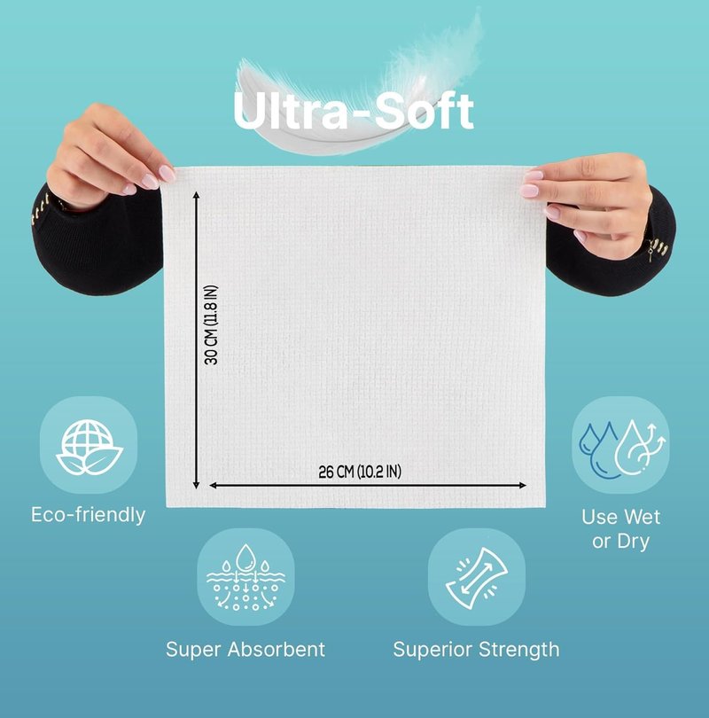 Nat.&Co. Derma Care Pro 100% USDA Biobased Material - Professional Grade Extra Large Face Towels - Bio-Based Towel, Makeup Remover Dry Wipes, Facial Wash Cloths for Sensitive and Clean Skin - 50 Count