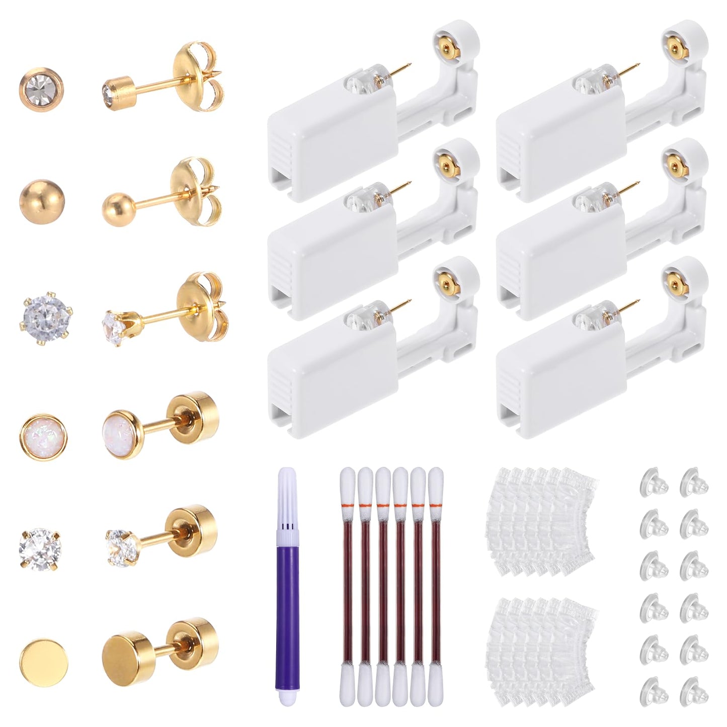 xieketn Gold Ear Piercing Kit, Cartilage Ear Piercing Gun Kit, Piercings Tool at Home with 6 Pcs Disposable Self Piercing Gun Needles 12 Pcs Hypoallergenic Earrings Studs Iodine Swabs for Women