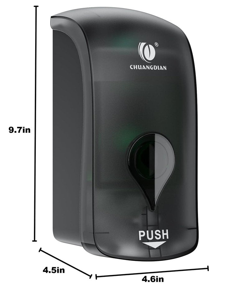 Foaming Hand Soap Dispenser, 35oz (1000ml) Manual Refillable Wall Mount Soap Dispenser, Durable ABS Plastic, for Commercial/Home/Bathroom/Kitchen, Semi-Transparent Black, CHUANGDIAN