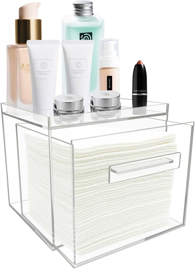 Clean Skin Club | Acrylic Disposable Facial Towel Holder - Clear Storage Box for Bathroom & Vanity