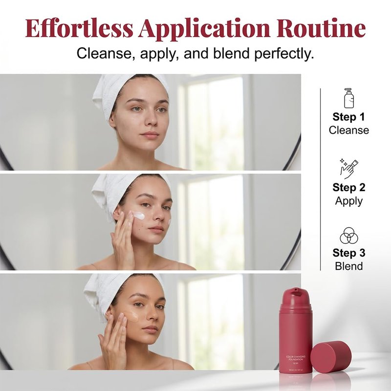 Korean Color Changing Foundation, 2026 New Skin Tone Adapting Liquid Foundation, Automatically Adjusts Makeup Application, Concealing Fine Lines And Wrinkles for All Skin Tones (1pcs)