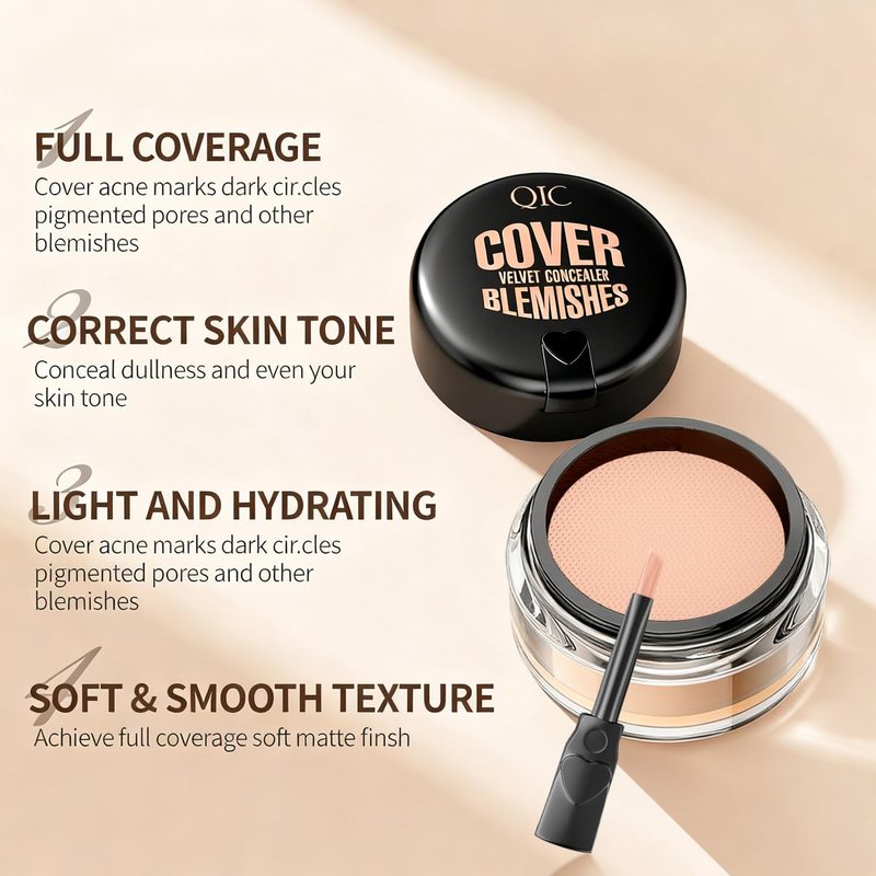 QIC Pot Concealer - Full Coverage Waterproof Makeup for Dark Circles & Blemishes | Light Skin Tone, 0.21 Oz