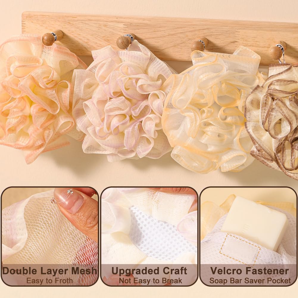 Washcloth Loofah Combo 2-in-1 Soap Bags, Soap Savers and Bar Soap Pouch for Deep Exfoliating Body Scrubber and Mesh Shower Sponge