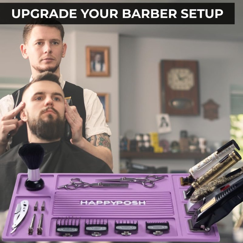 HAPPYPOSH Magnetic Barber Mat,Magnetic Barber Mats For Clippers and Supplies, Barbershop Pad for Station, Beauty Salon Table Matt, Tool Organizer for Pro Hairstylist,Purple