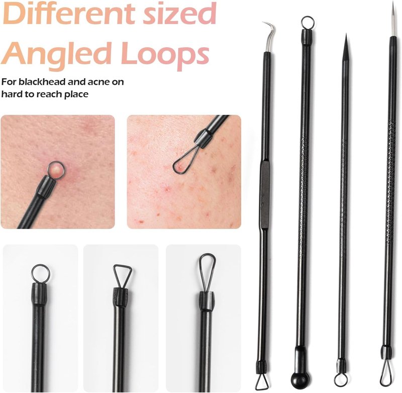 Skiennix Blackhead Remover Tool Kit - 6-Piece Pimple Popper Set for Clear Skin | Black