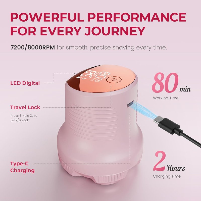Electric Razors for Women - Easy-Clean Waterproof Body Shaver & Bikini Trimmer | Portable Pink Hair Remover for Legs, Face & Underarms
