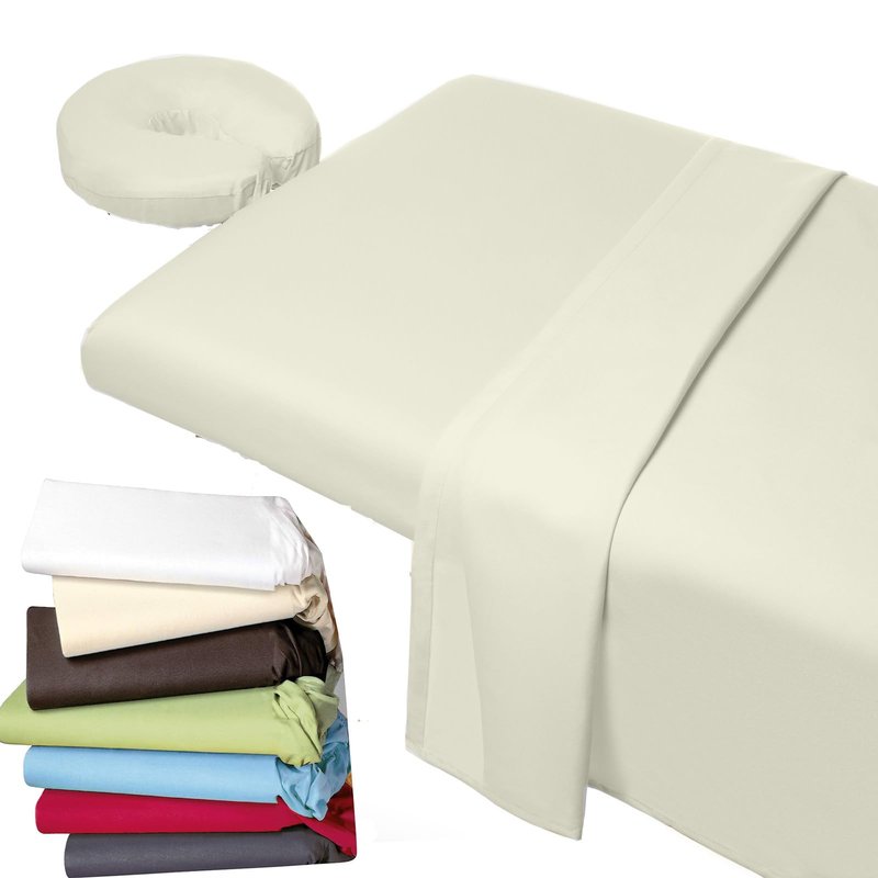 Shreem Linen Microfiber Massage Sheet Set 3-Piece for Massage Tables, Includes Massage Flat Sheet, Massage Fitted Sheet, and Massage Face Cradle Cover for Beauty Salon Spa, Ivory