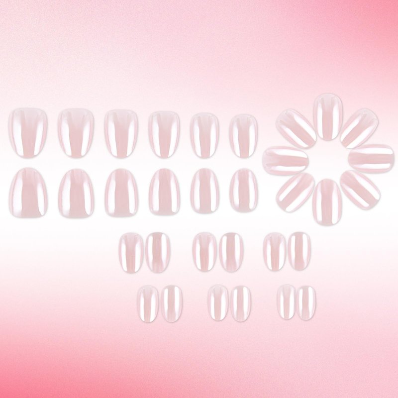 32pcs Almond Press On Nails Short Fake Nails Nude Pink False Nails With Chrome Design Full Cover Artificial Glossy Cute Acrylic Nail Mirror Metal Stick On Nail For Women