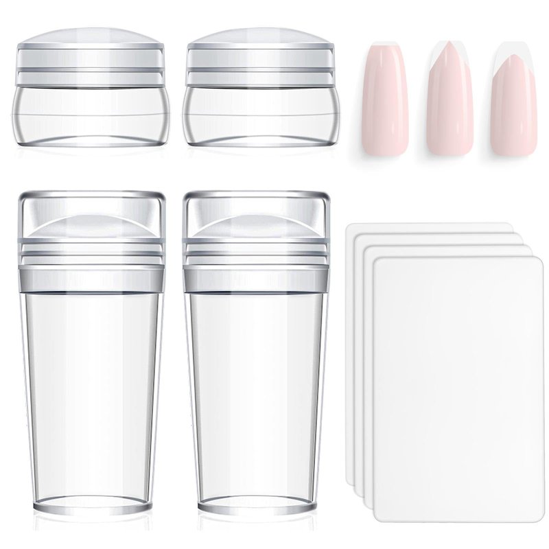 French Tip Stamp - 4Pcs Clear Silicone Stamps With 4Pcs Scrapers for Manicure Home Salon DIY Nail Art