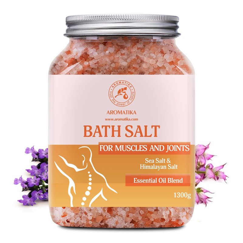 Joint & Muscle Bath Sea Salts 46 Oz (1300g) - w/Essential Oils Lavender & Sage & Rosemary - Natural Sea Salts - Detoxifies - Relaxation - Body Care