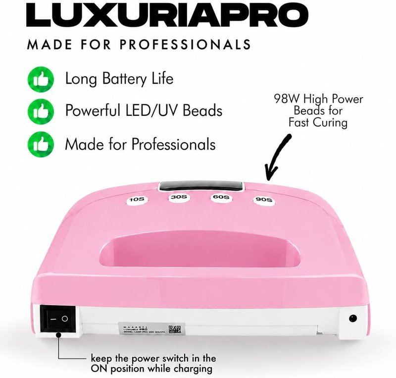 MakarttPro 98W Professional UV LED Nail Lamp - Fast Curing with 42 Powerful LEDs | Rechargeable Cordless Design - Baby Pink