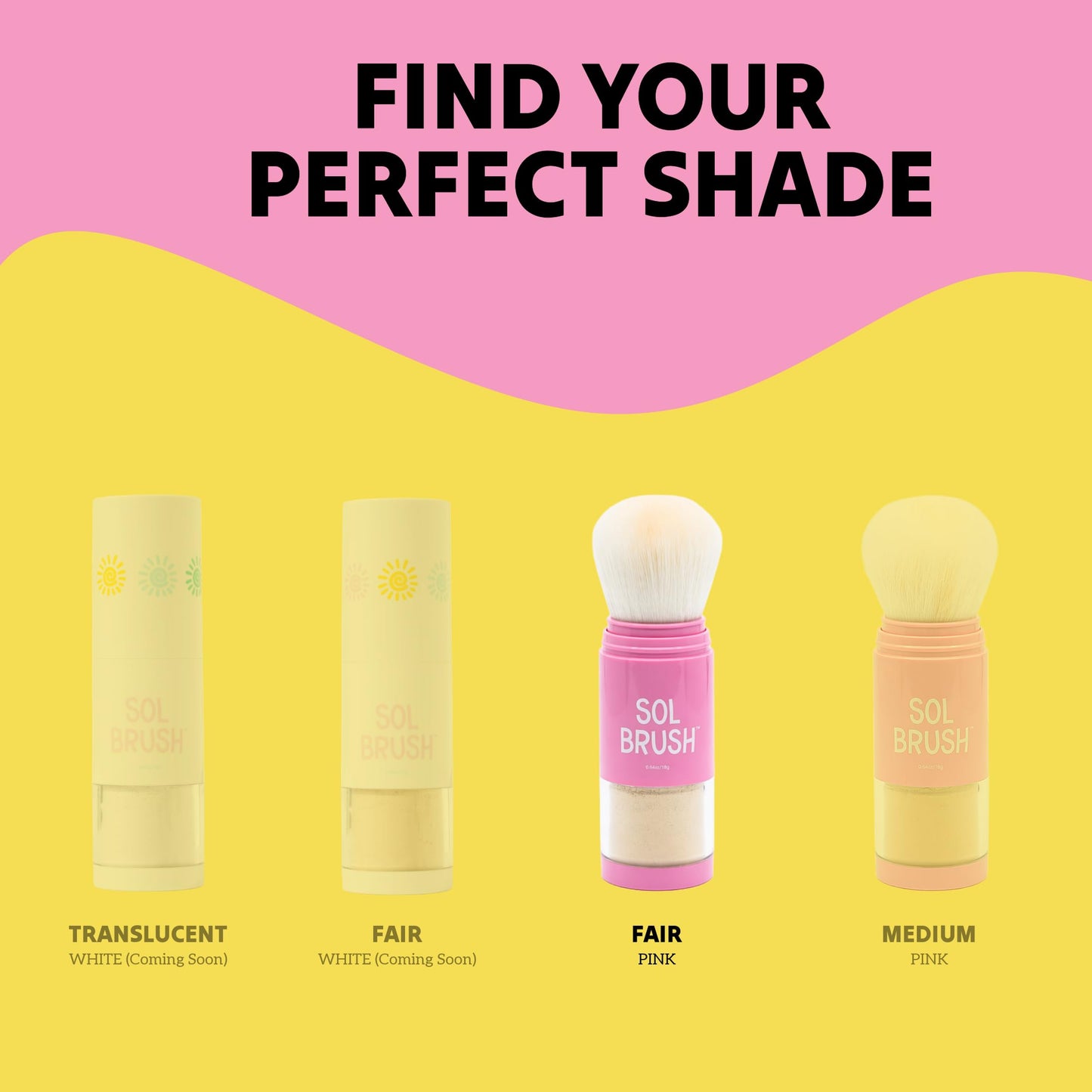Sol Brush SPF 50 Mineral Sunscreen Powder, Broad Spectrum UVA/UVB Protection Sunscreen, Mess Free Brush On Applicator, Clean & Cruelty Free, Water Resistant (80 Minutes), Pink, Fair