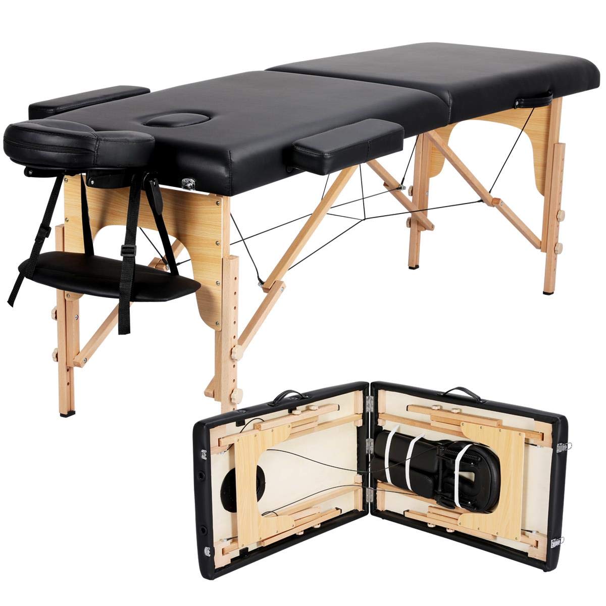 Yaheetech Massage Table Portable Lash Beds Spa Bed Massage Couch Foldable Spa Tables Adjustable 2 Fold with Non-Woven Bag 24 inch, Black