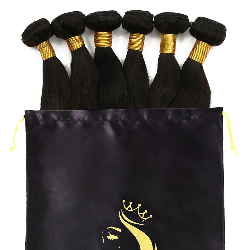 AIHOPESTO Silk Satin Pouches with Drawstring - Soft Hair Packaging Bags for Bundles, Wigs, Tools & Salon Use (6 PCS Black)