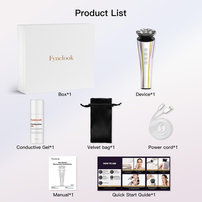 Fynelook Microcurrent Facial Device 4-in-1 Beauty Device with Red Light Therapy and Blue Light Therapy for Neck & Face & Body Skincare Facial Device FDA-Cleared