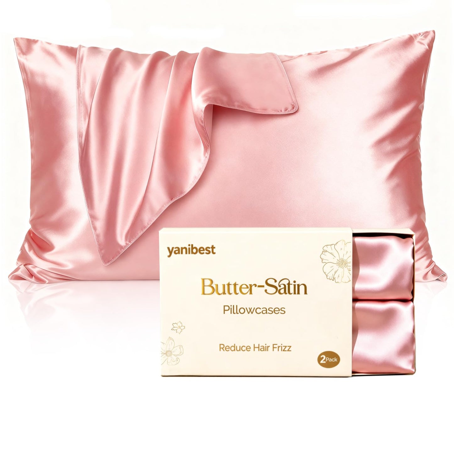 Yanibest Satin Pillowcase, Silk Pillow Cases for Hair and Skin with Zipper, Queen Pillow Cases Set of 2 for 20"x30", Exquisite Packaging for Women Men