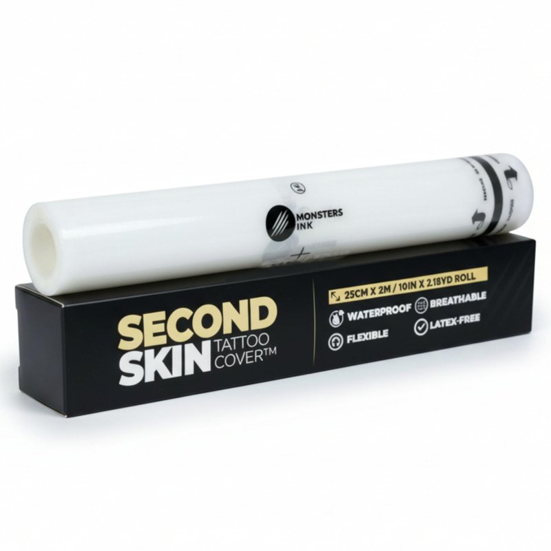 2.18 yd Second Skin Tattoo Cover Roll 10 in x 2.18 yd Tattoo Bandage Film, Clear Protective Waterproof Wrap for New Tattoos, Adhesive Aftercare Cover with Matte Surface