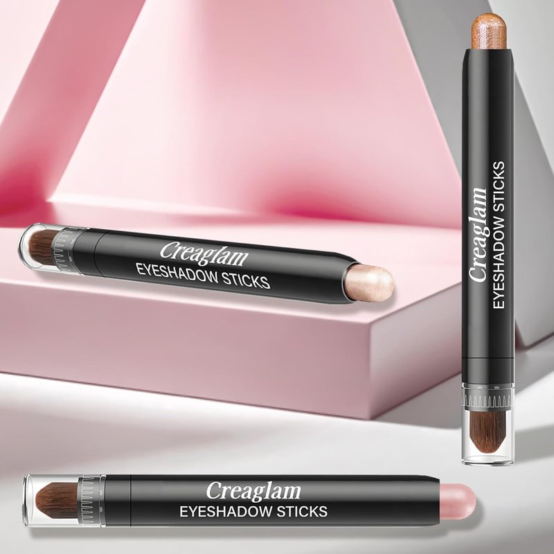 Creaglam Eyeshadow Stick 3Pcs Set, Waterproof & Crease-Proof, Easy Blendable Makeup Pencil for Beginners, Color Includes Matte Dusty Pink & Shimmer Peach & Fenugreek, 1.9g Each Stick