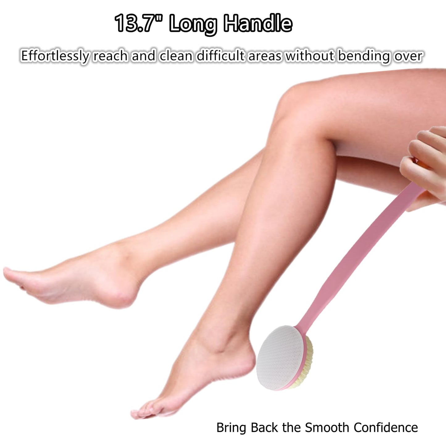 YIOYOODA Nano Glass Foot File Callus Remover, 13.7" Long Handle Foot Scrubber Brush, 2-in-1 Pedicure Tool Hard & Dead Skin Remover, Back Scrubber Body Brush for Shower Deep Cleansing Exfoliating, Pink