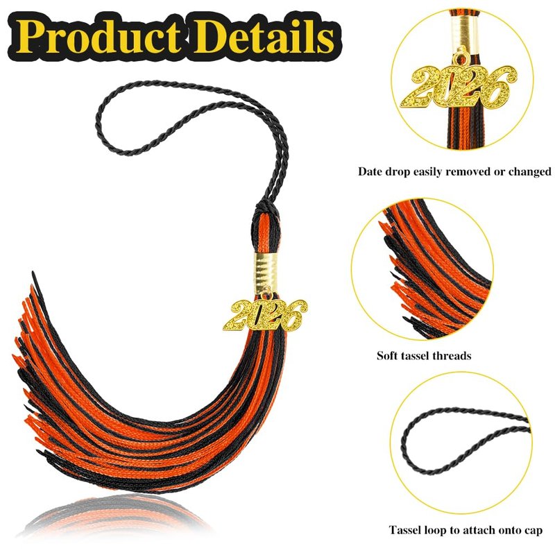 2026 Tassel Graduation, Graduation Tassel 2026, Graduate Cap Tassels with Gold 2026 Charm for Graduations Cap Graduations Party Ceremonies Black and Orange