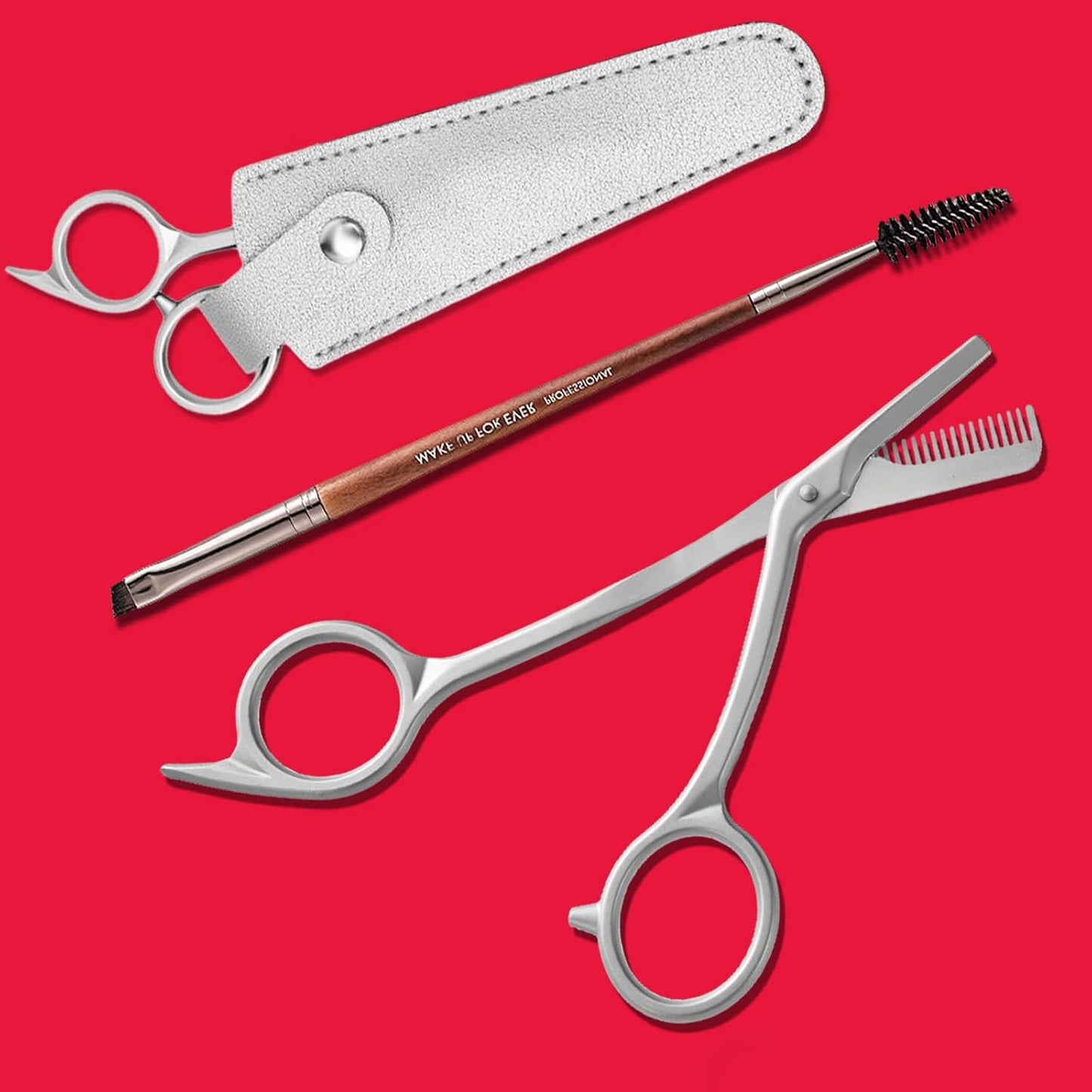 Stainless Steel Eyebrow Trimmer Scissors - Dual-Ended Angled & Spoolie Brush Included | Perfect for Precision Grooming