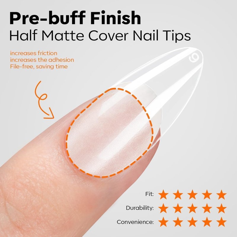 Modelones X Nail Gel Kit - 15 Sizes Almond Fake Nails with 9-in-One Glue & Mini UV Light | 510 Pcs Medium Almond Tips for DIY Salon Use