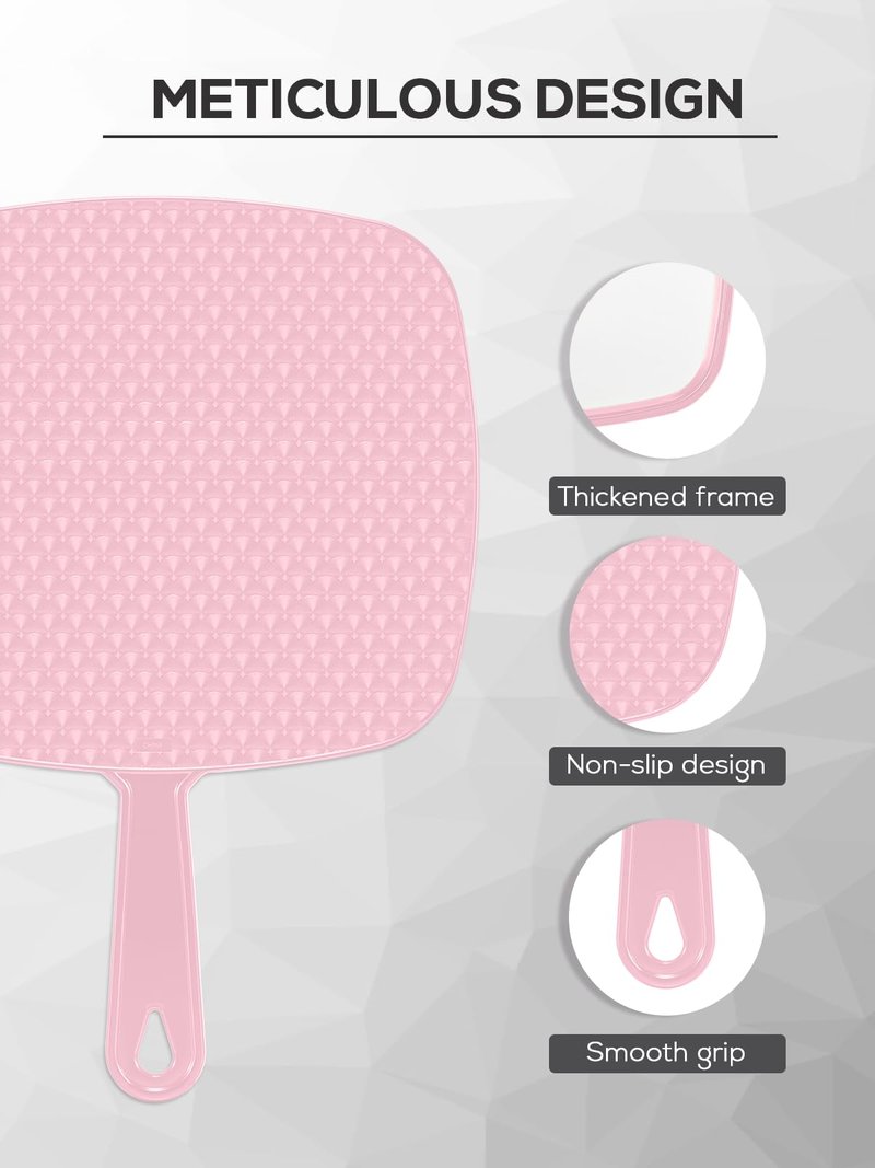 BEFUI Extra Large Handheld Mirror，Hand Salon Mirror with Handle for Barbers, Hairdressing (Pink，12.4" Lx 9" W)