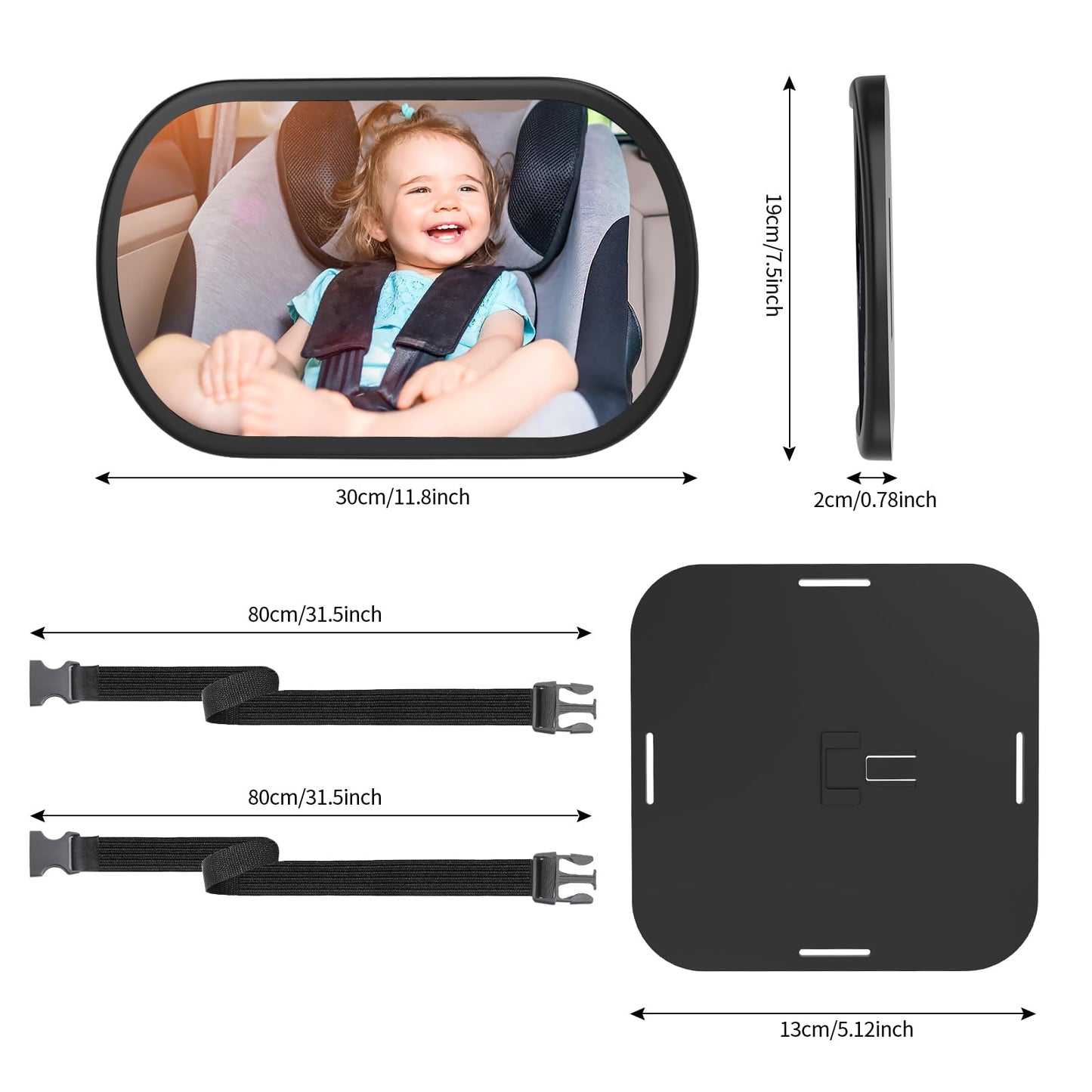 BOEYOS Baby Car Mirror, Safety Car Seat Mirror for Rear Facing Infant, Clear Wide View, 360°Rotation, Easily Observe the Baby Move, Secure, Shatterproof, Crash Tested and Certified (Black)