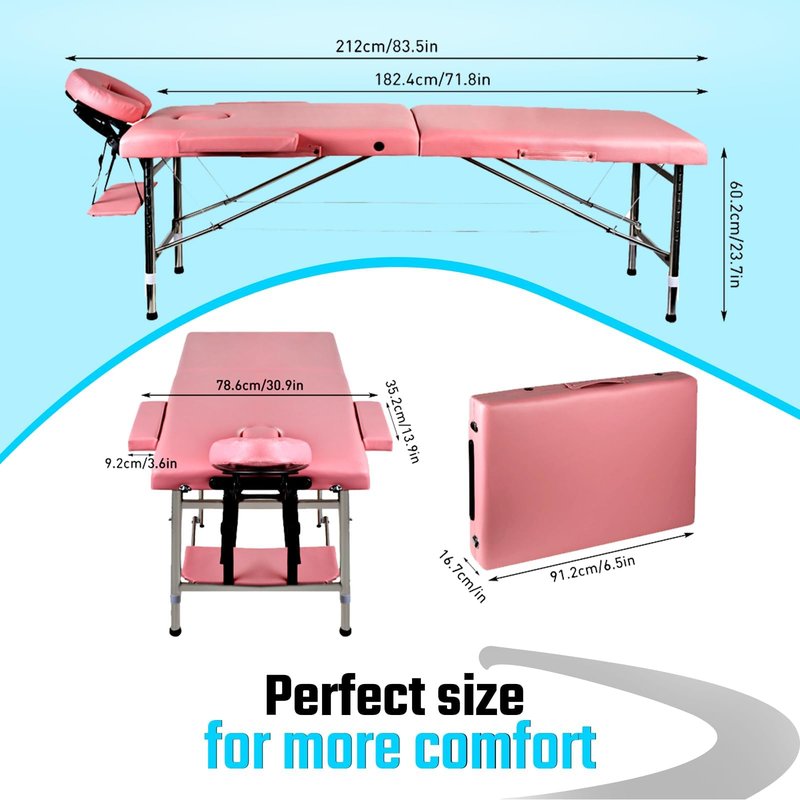 Lovswan Portable Massage Table, Foldable Height Adjustable Lash Bed for Salon and Spa, PU Leather Facial Tattoo Bed, Lightweight and Stable Esthetician Table (Pink)