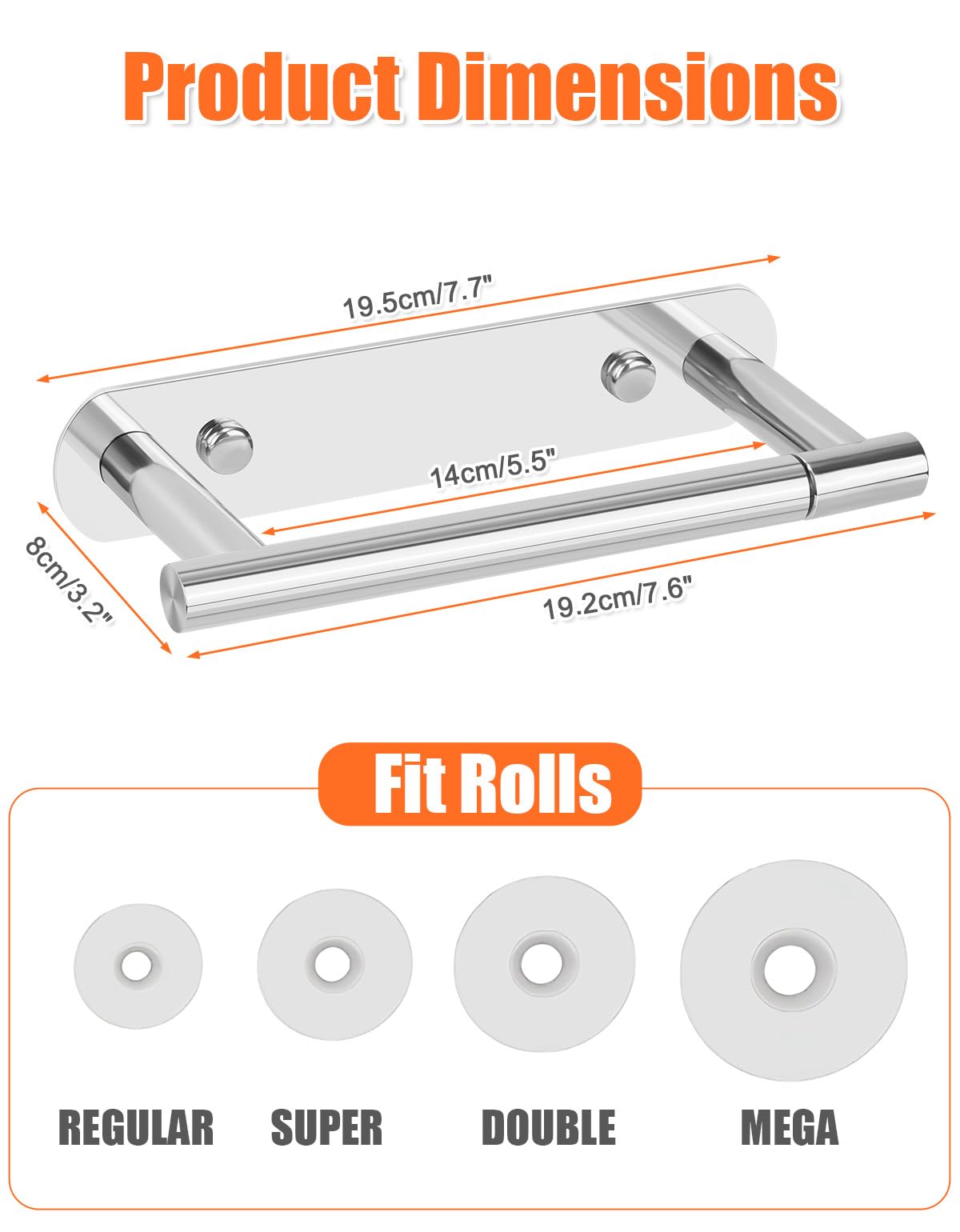 YUET Toilet Roll Holder, Self Adhesive or Screw In Wall Mounted Options, Double Post Pivoting Tissue Roll Holder, Stainless Steel Rustproof Stick On No Drilling Wall Mount for Bathroom Poilshed Chrome