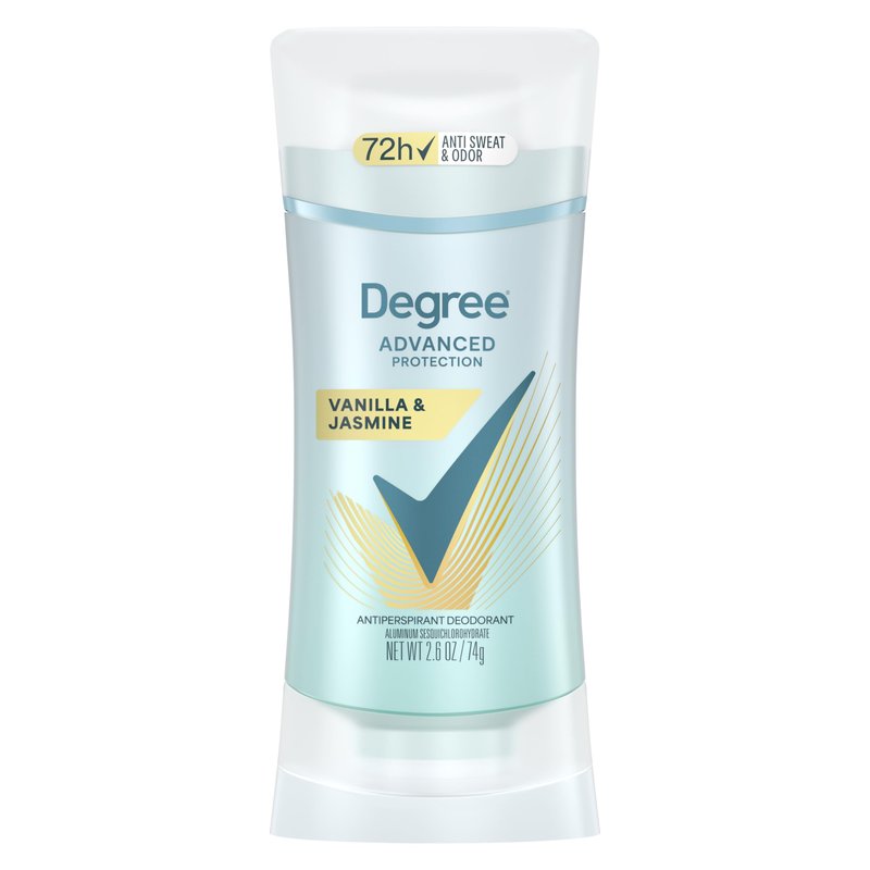 Degree Advanced Protection Antiperspirant Deodorant Vanilla & Jasmine for 72-Hour Sweat & Odor Control for Women, with Body Heat Activated Technology, 2.6 oz