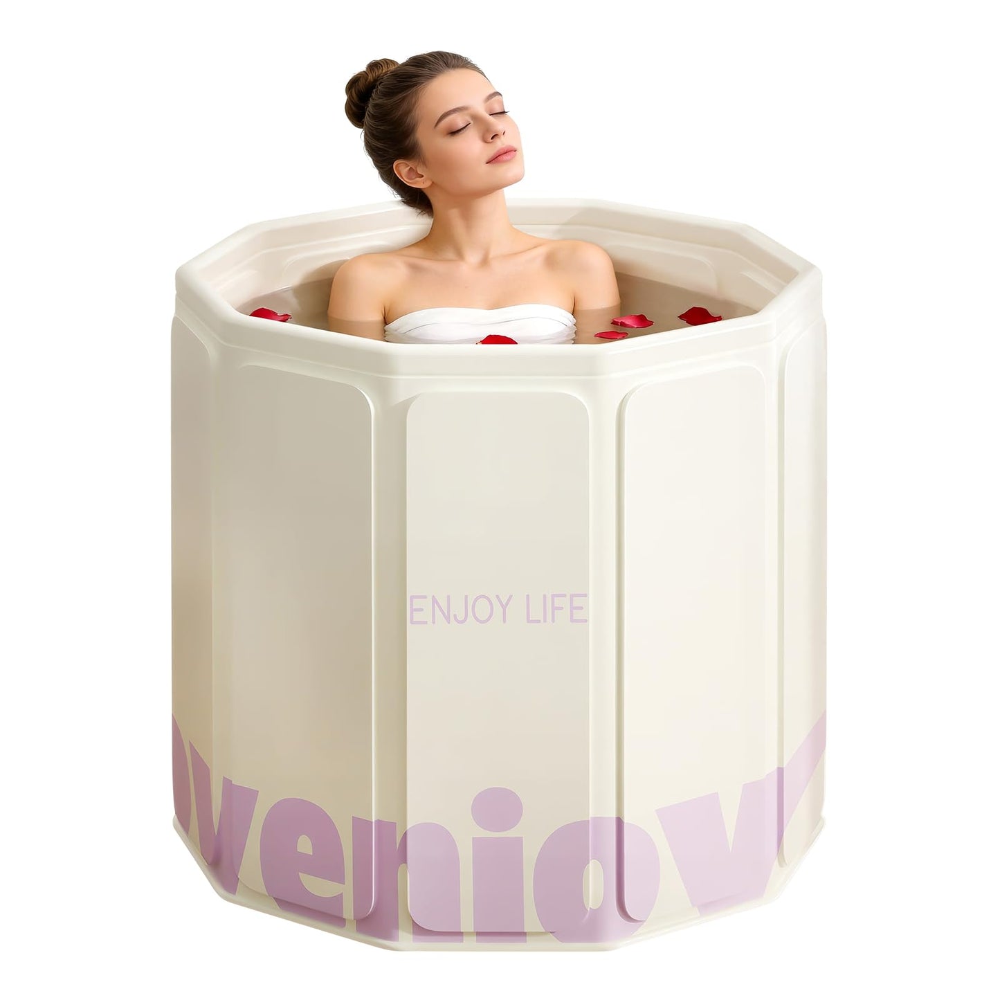 HLCZLUZ Foldable Portable Bathtub, Hot Ice Bath Tub, Shower Tub Non-Inflatable, Collapsible Bathtub SPA Soaking Tubs for Travel, Camping, Gyms, Home (Pink)