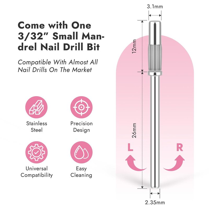 Finea Nail Drill Bits Set - 100 Pc 240 Grit Extra Fine Sanding Bands | Mini 3/32" Mandrel for Efile - Rose Red