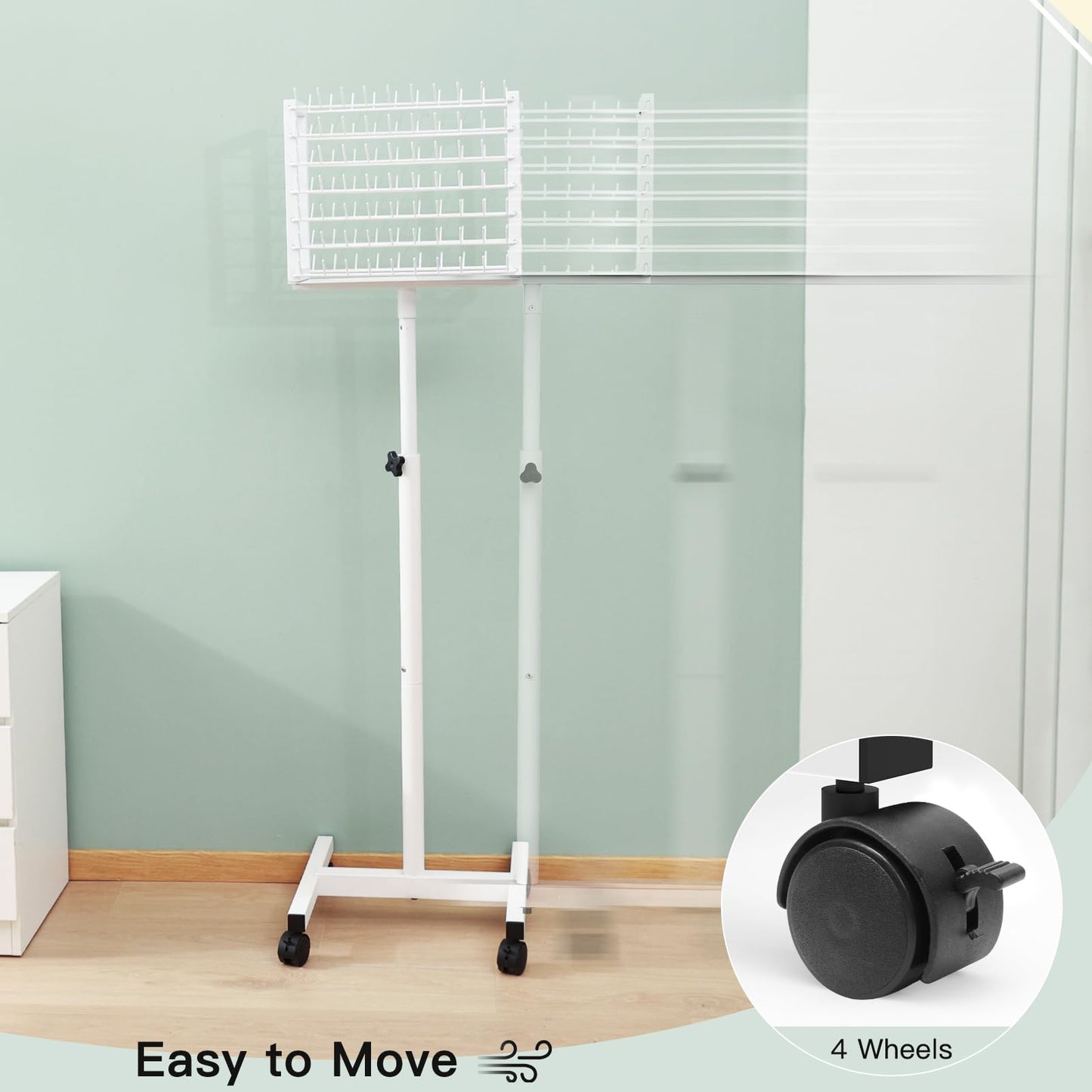 Yumkfoi Steel Braiding Hair Rack, Liftable and Rotating, Double Sided Braid Rack with Wheels and Storage Shelf, White Hair Separator Stand Hair Racks for Braiders Standing, Hairstylists (140 Pegs)