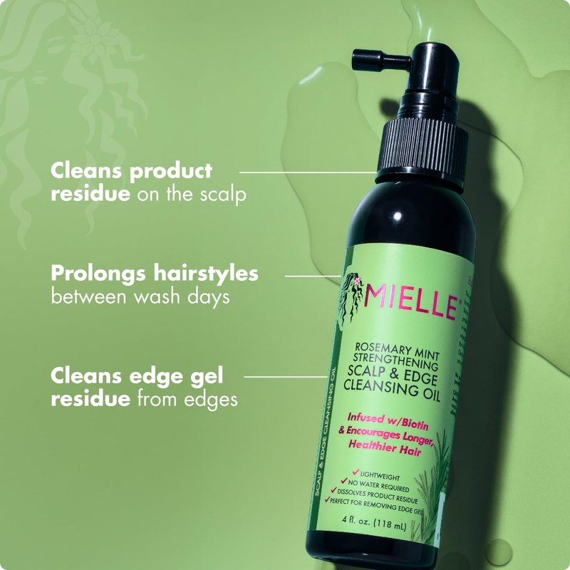 Mielle Organics Rosemary & Mint Scalp & Edge Cleansing Hair Oil - No-Rinse Scalp Cleanser for Product Build Up - Prolongs Hairstyles Between Wash Days & Encourages Longer, Healthier Hair (4 Oz)