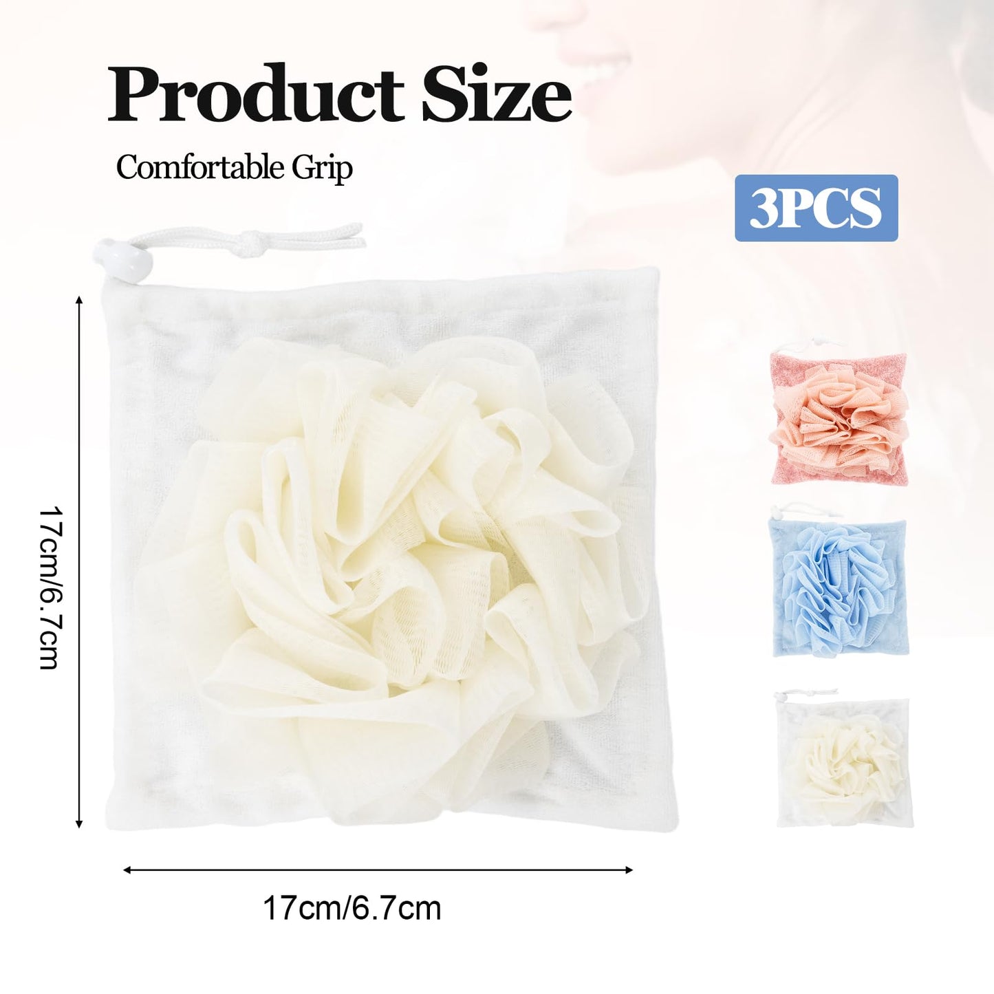 Soap Bar Loofah that Holds Bar Soap-Exfoliation Mesh Shower Ball,2 in 1 Bath Loofah Sponge with Drawstring (Pink,Blue,White)