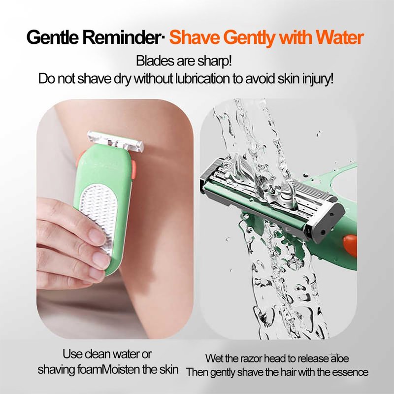 Razor for Women – Travel Essentia,Women's Travel Razor with 6 Refills & 3 Blades – Bikini, Legs & Face Shaver – Comfort Glide System – Compact Green