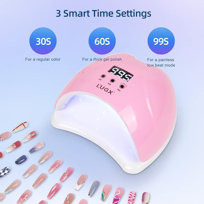 L'UGX 48W UV LED Nail Lamp - Fast Gel Nail Polish Curing with 3 Timers | Perfect for Home Salon Use (Pink)