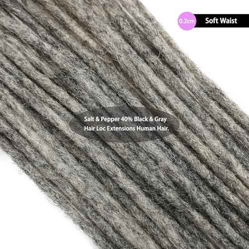 Loc Extensions Human Hair 100% Black and Gray 0.2cm 10inch 30 strands Salt and Pepper Grey & Black Handmade Dreadlock Extensions