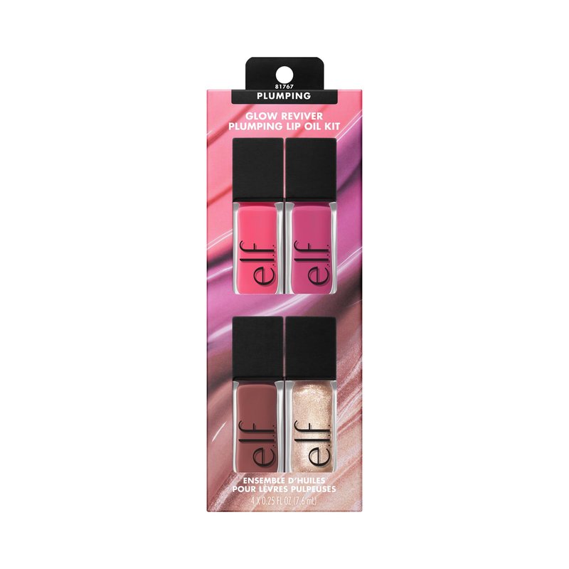 e.l.f. Glow Reviver Plumping Lip Oil Kit, Nourishing Tinted Lip Oils For A High-Shine Finish, Infused With Jojoba Oil, Vegan & Cruelty-Free, 4 Shades